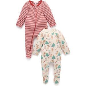 Purebaby Christmas 2 Pack Printed Zip Footie Reindeer Print